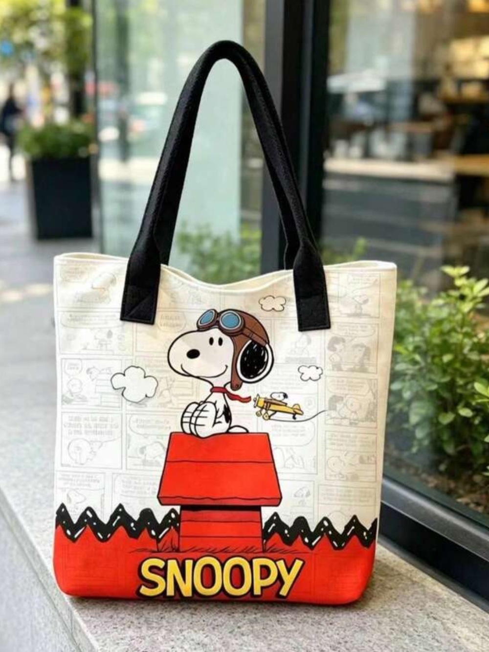 Snoopy Red & White Graphic Tote Bag